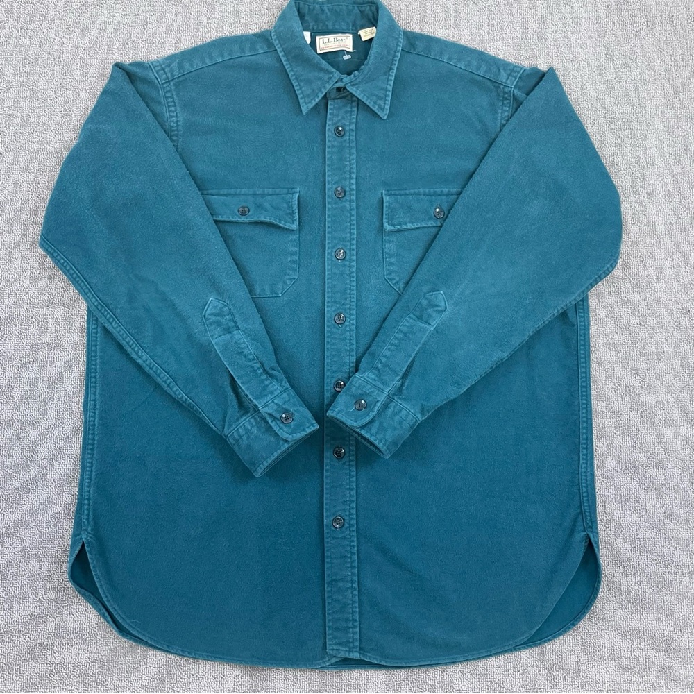 Vintage L.L.Bean Shirt Adult Neck 16.5 Tall Green Button Up Chamois Casual Men